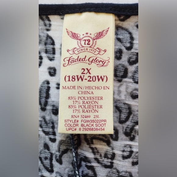 NWT Fadet Glory Womens Plus Size 2XL Black Animal Print T-shirt 3/4 Sleeve - Picture 4 of 10